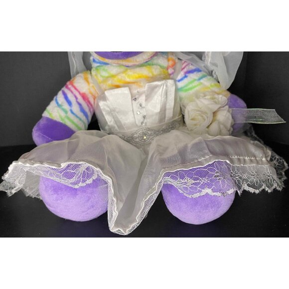 Build A Bear Rainbow Zebra Plush Bride Wedding Dress, Veil, Garter Belt BAB - Picture 3 of 15